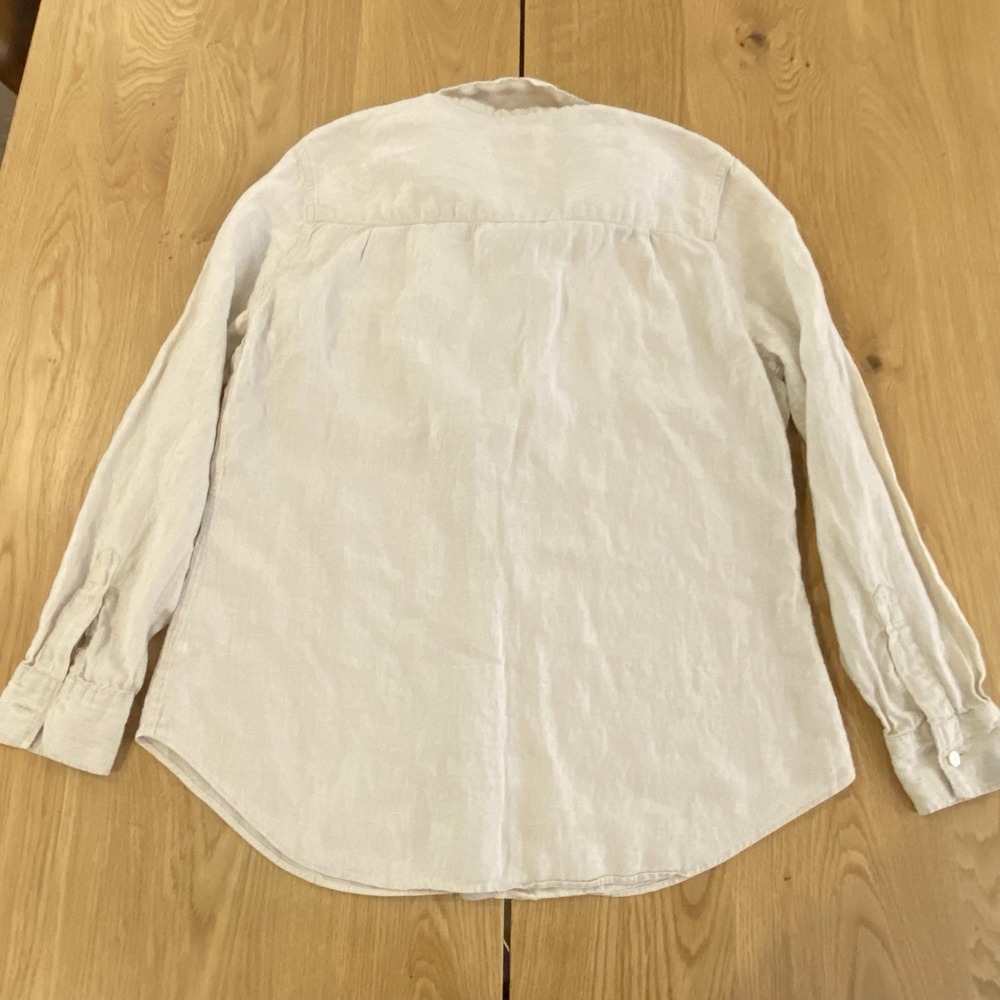 Ann Taylor Shirt Women Size 12 Linen Beige Long Sleeve Coastal Resort* - Picture 2 of 10